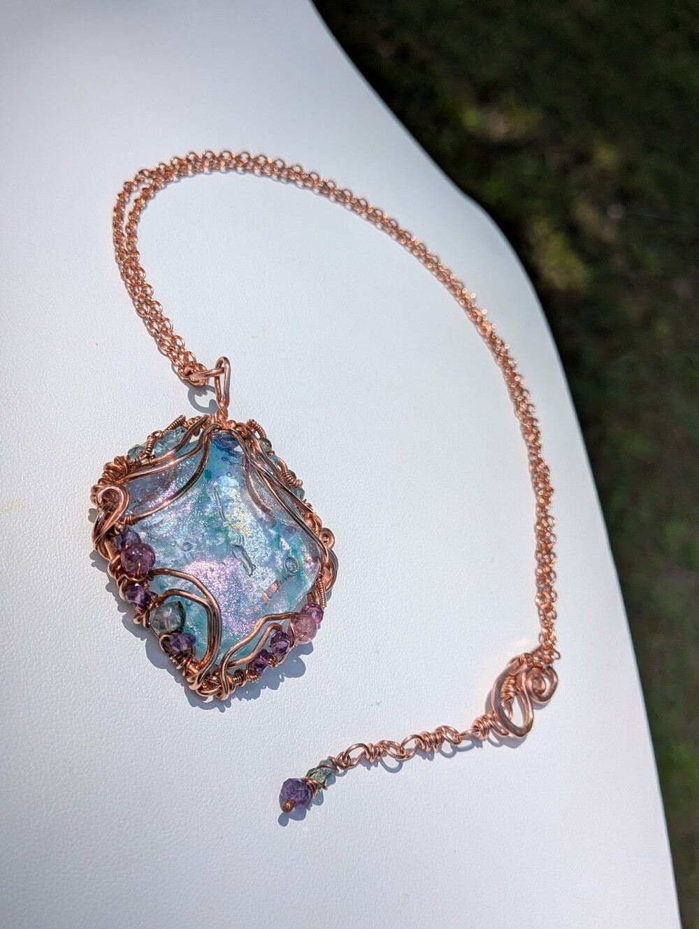 Mermaid Goddess Pendant Artisan Crafted Copper Wire Wrap Design On Copper Chain - Picture 8 of 16